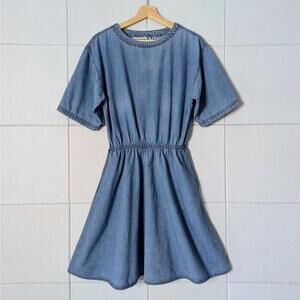 Vintage 90s minimalist 100% cotton denim flare dress